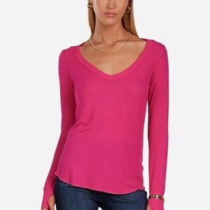Michael Lauren Otis V-Neck Long Sleeve Top - Hot Pink